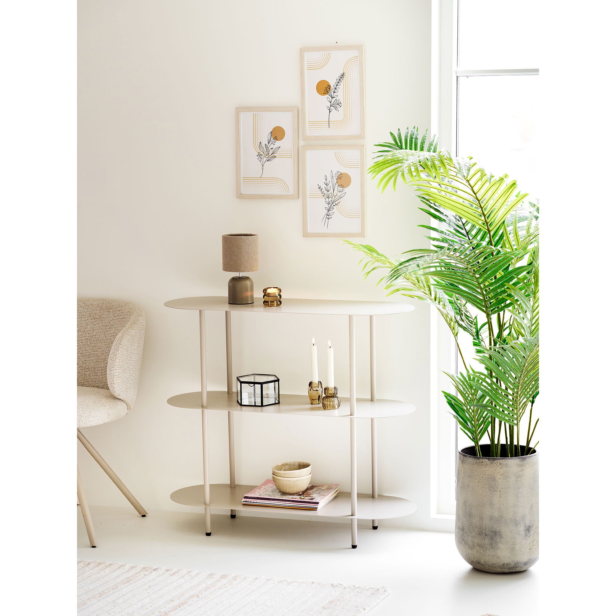 Pot in metaal, antiek in beige, set van 2