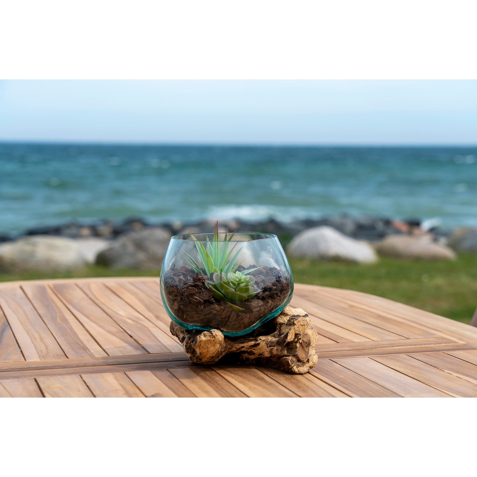 San Marino - Waterdruppel, teak/glas, naturel H:15 cm