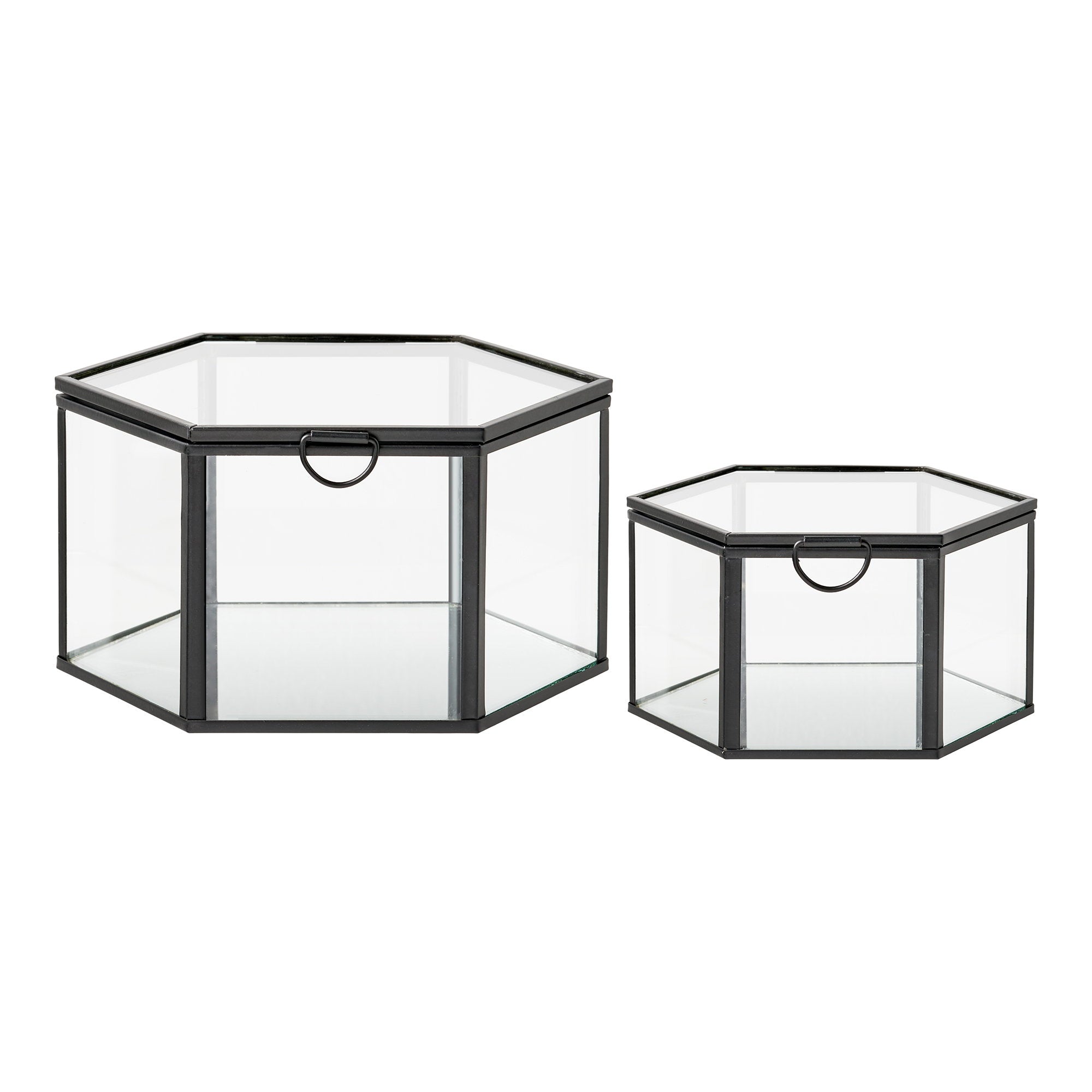 Torpe Box - Doos, glas/metaal, transparant/zwart, set van 2