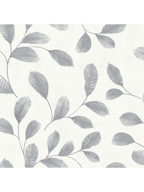 Behang Design Leaves white grey