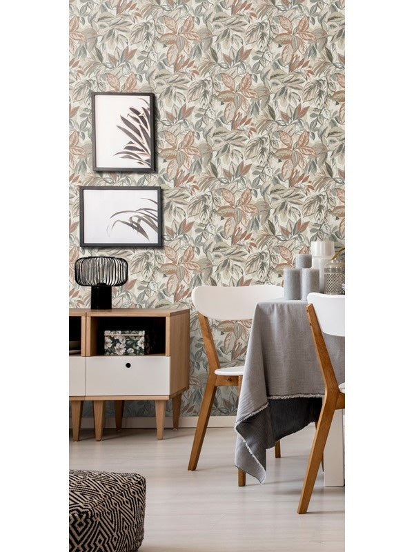 Behang Passion Leaf beige/oranje