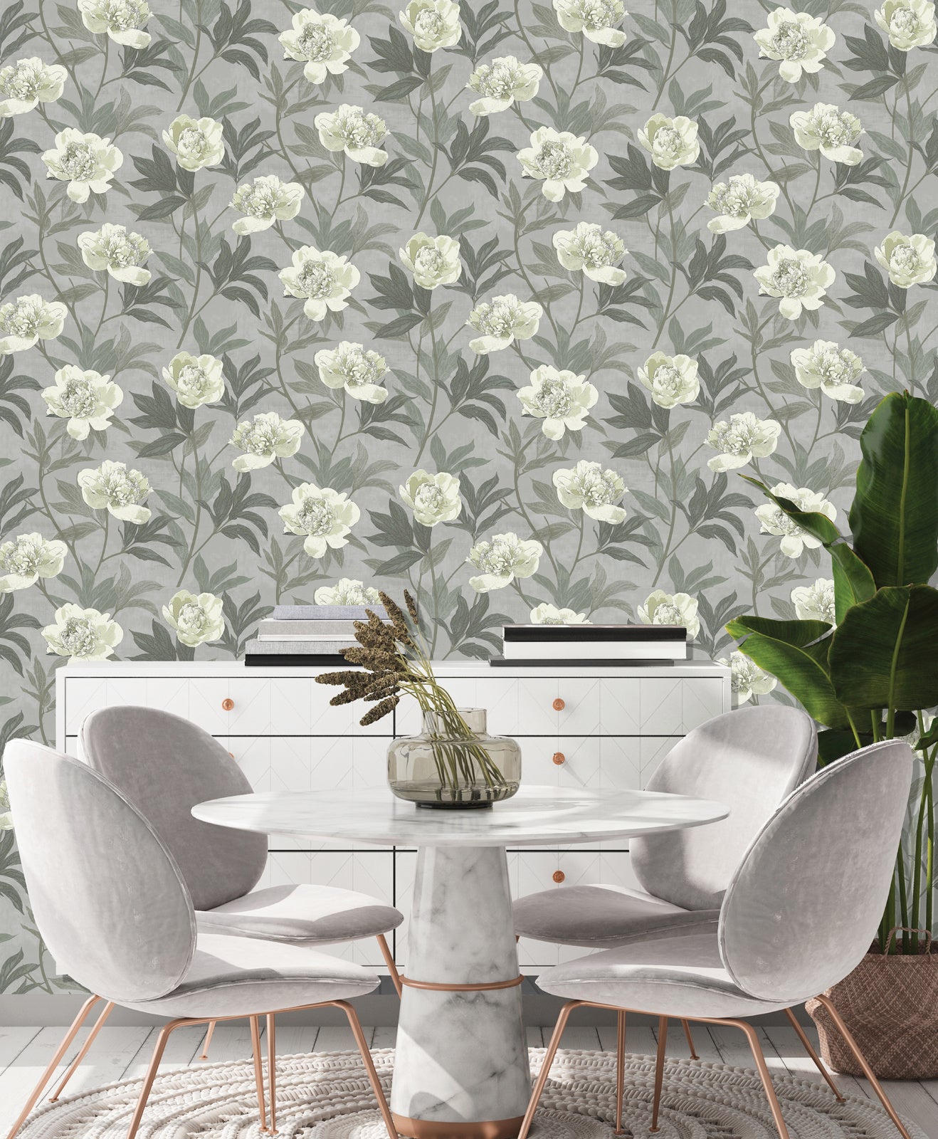 Behang Solitar peony dark grey