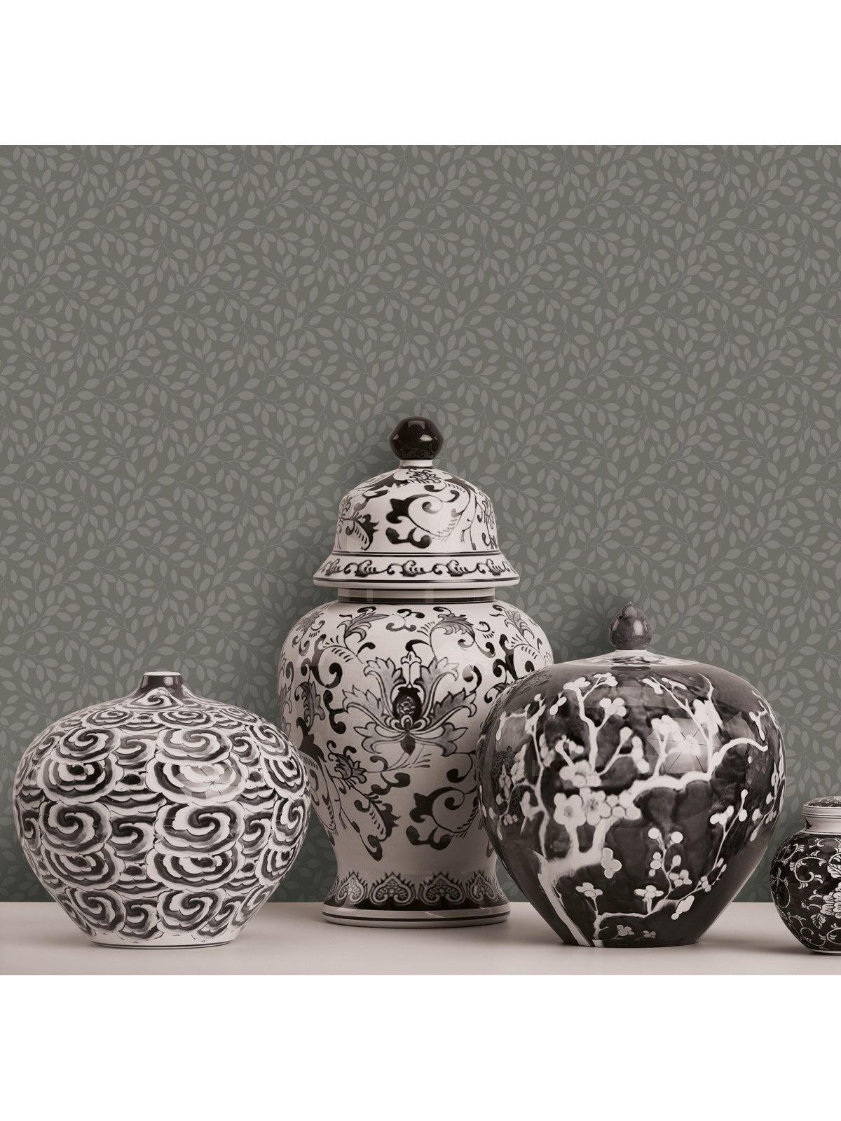 Behang Solitar small leaf grey