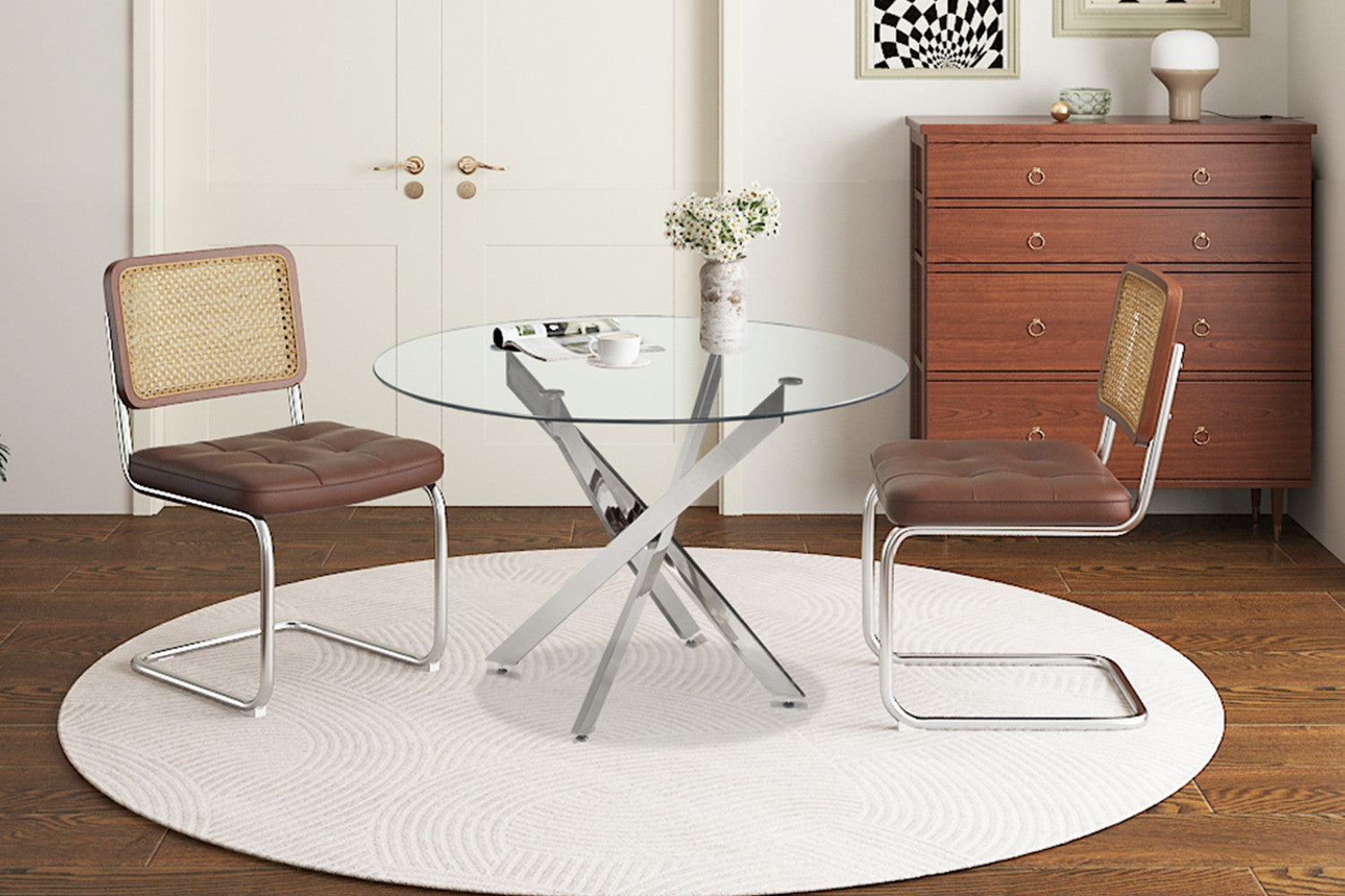 Tafel 'Lasi' 120 cm Rond Glas, Poten Chroom
