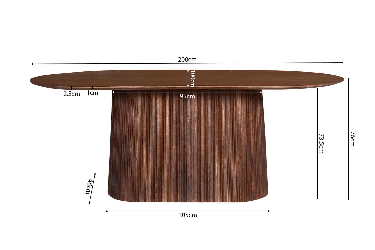 Tafel 'Miguel' 200 cm Ovaal Mango hout Lichtbruin