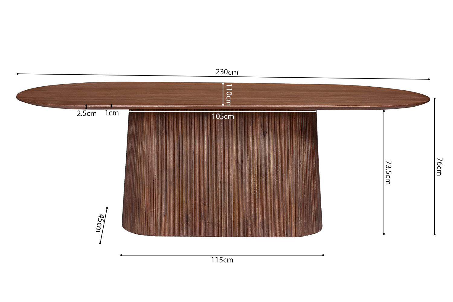 Tafel 'Miguel' 230 cm Ovaal Mango hout Lichtbruin