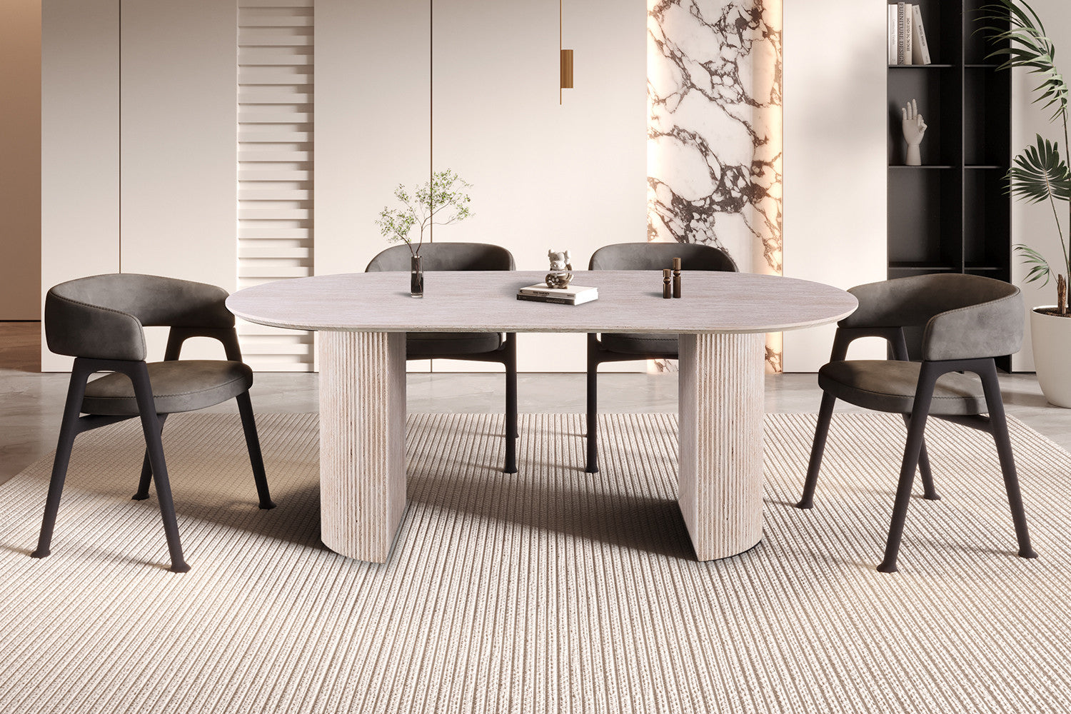 Tafel Lagos 200 cm Ovaal Travertin Beige