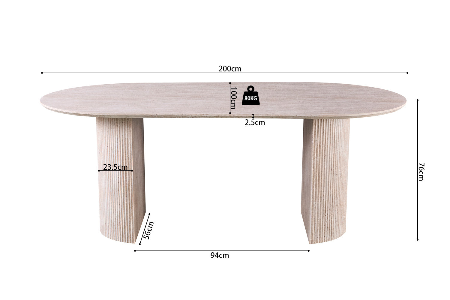 Tafel Lagos 200 cm Ovaal Travertin Beige