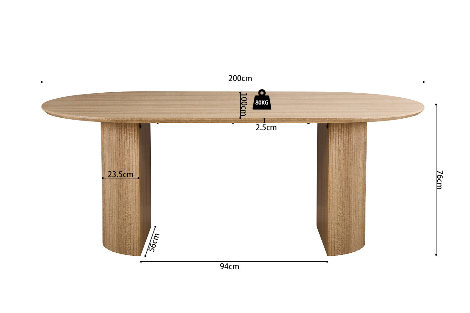 Tafel 'Lagos' 200 cm Ovaal Decor Eik Naturel