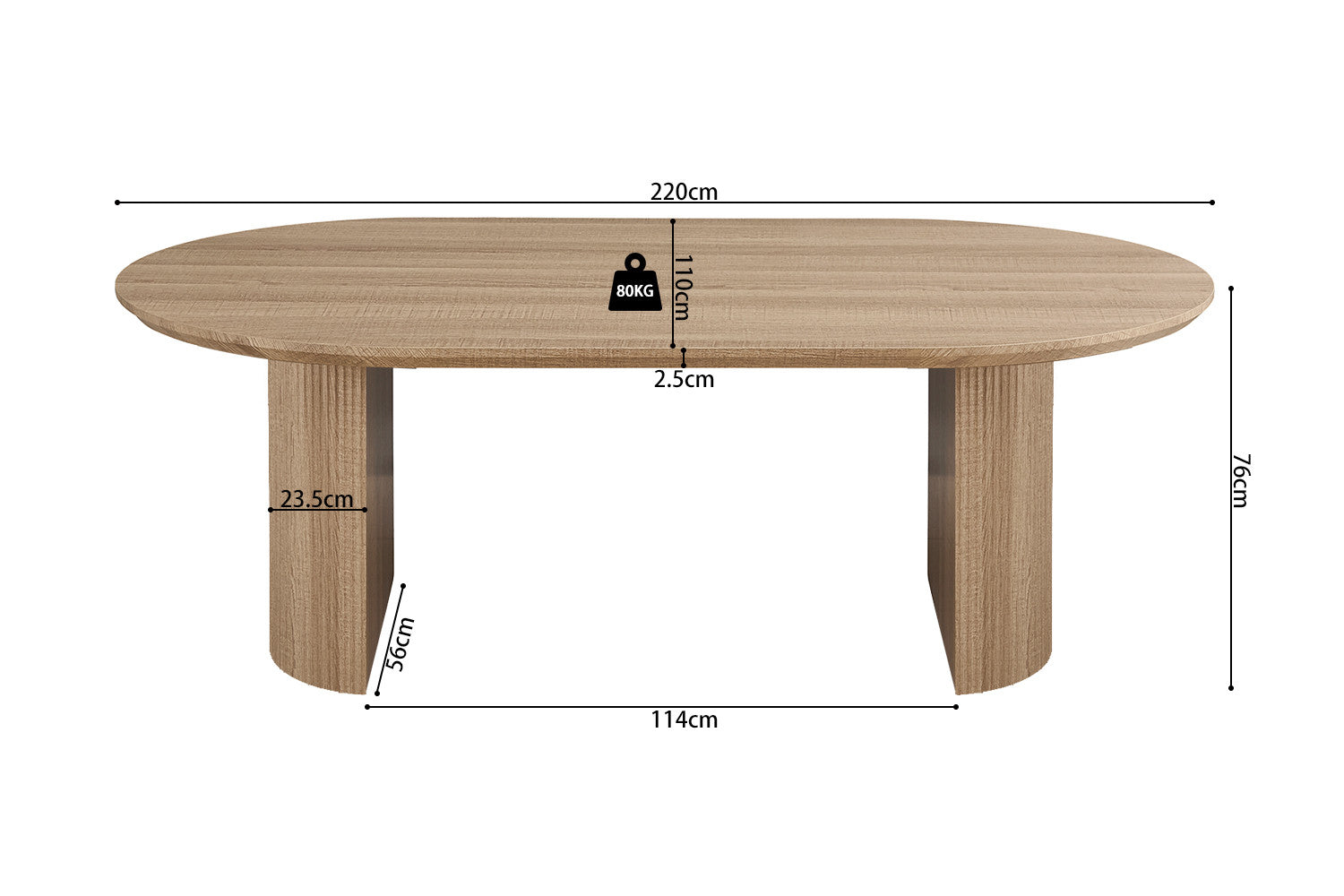Tafel Lagos 220 cm Ovaal Decor Eik Naturel