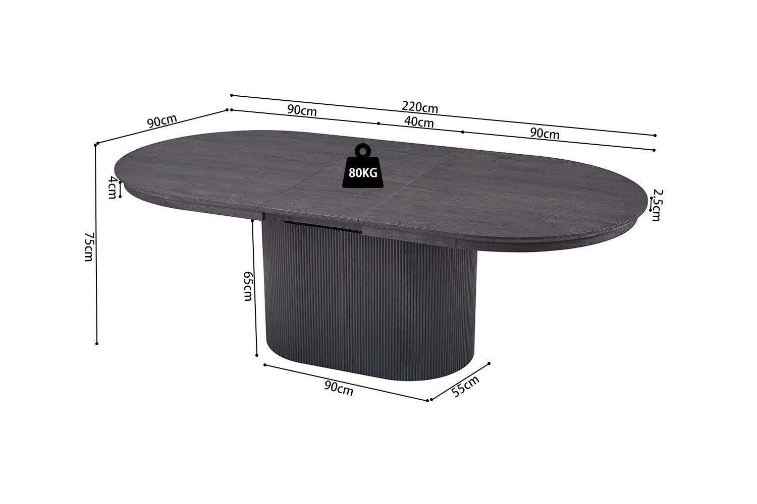 Uitschuifbare tafel Lagos 180-220 cm Ovaal Decor Donkerbruin