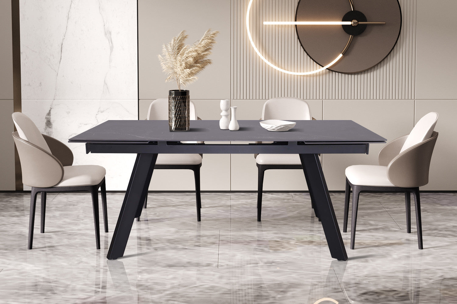 Uitschuifbare tafel 'Hera' 160-240 cm Rechthoekig Steen Zwart