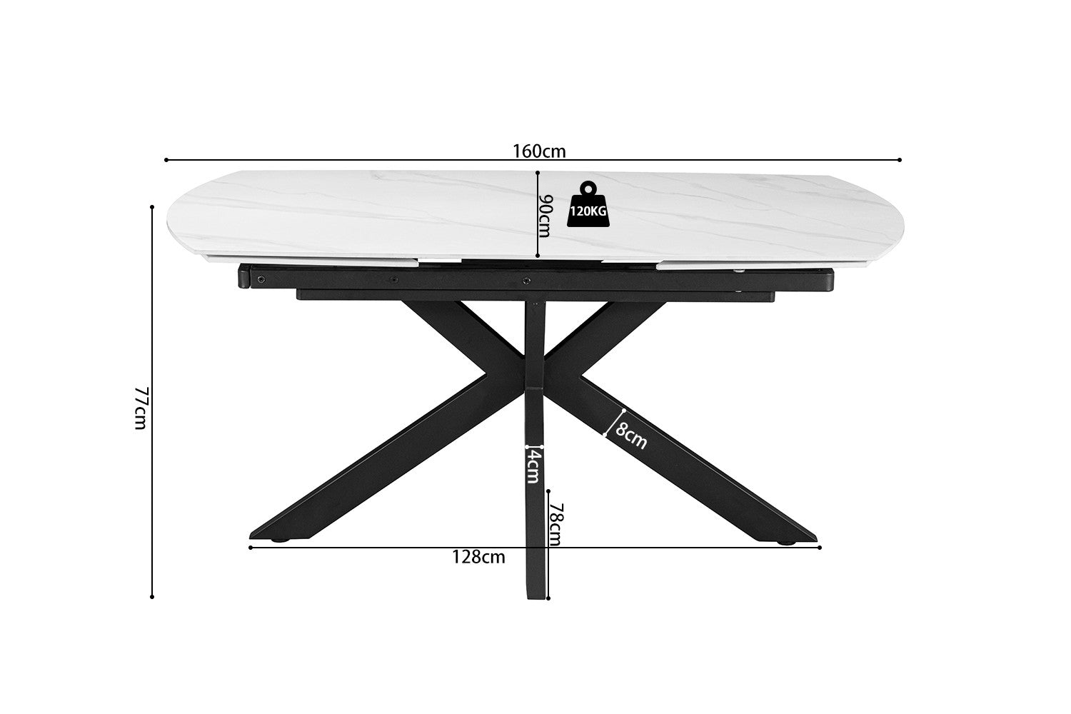 Uitschuifbare tafel 'Ares' 160-240 cm Deens Ovaal Steen Wit
