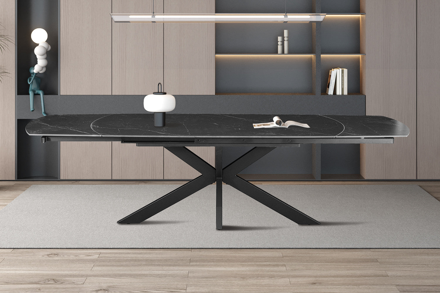 Uitschuifbare tafel 'Ares' 160-240 cm Deens Ovaal Steen Zwart