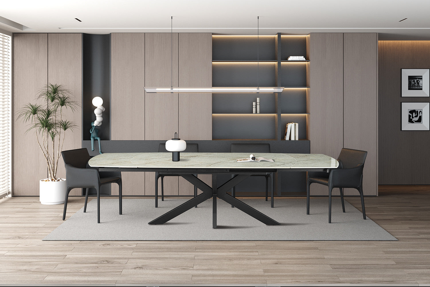 Uitschuifbare tafel Ares 160-240 cm Deens Ovaal Glanzend Steen Beige