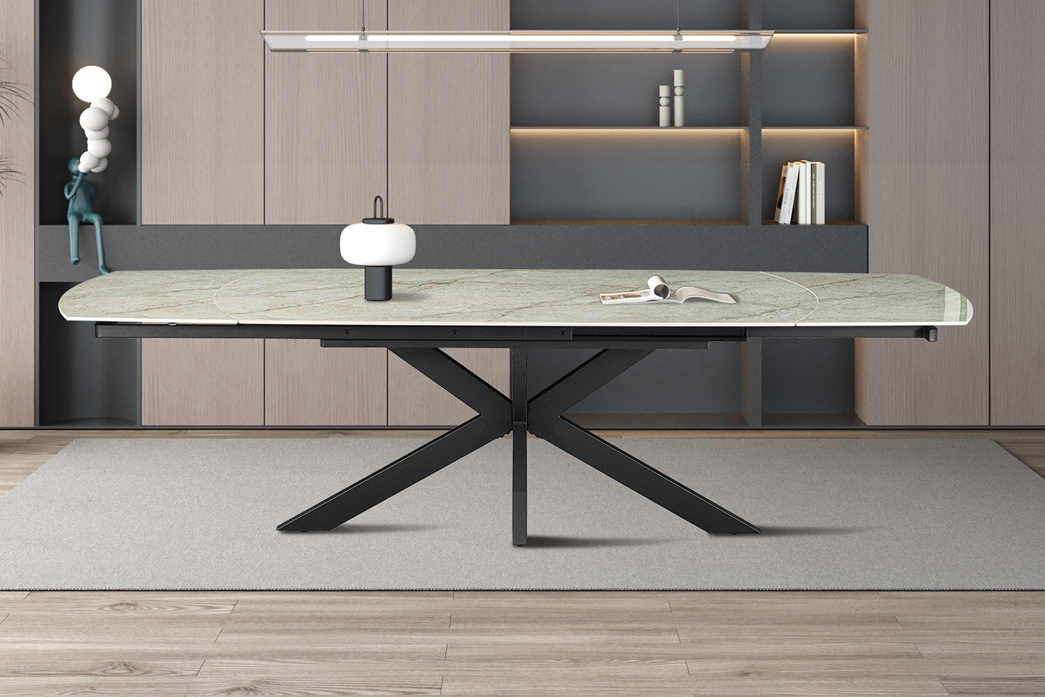Uitschuifbare tafel Ares 160-240 cm Deens Ovaal Glanzend Steen Beige
