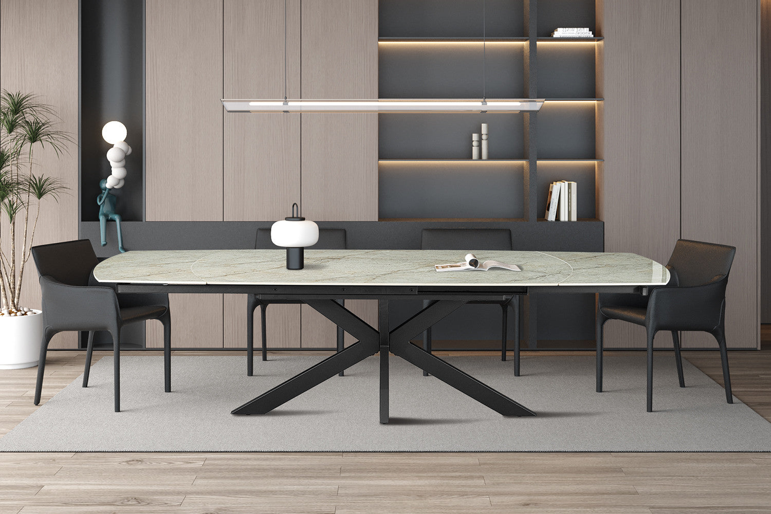Uitschuifbare tafel Ares 160-240 cm Deens Ovaal Glanzend Steen Beige