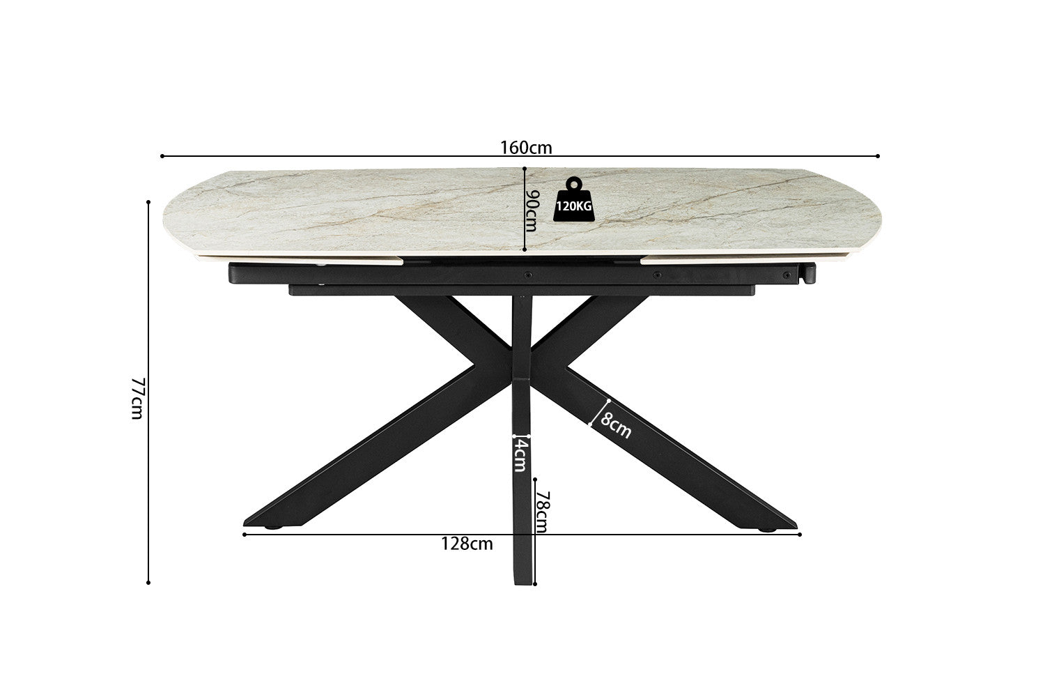 Uitschuifbare tafel Ares 160-240 cm Deens Ovaal Glanzend Steen Beige