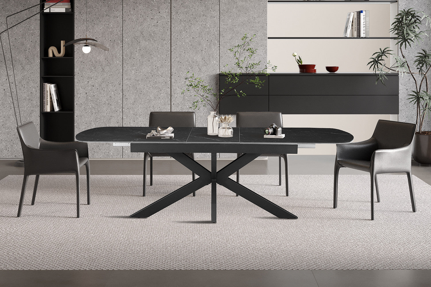NEW - Uitschuifbare tafel 'Hestia' 180-220 cm Deens Ovaal Steen Zwart