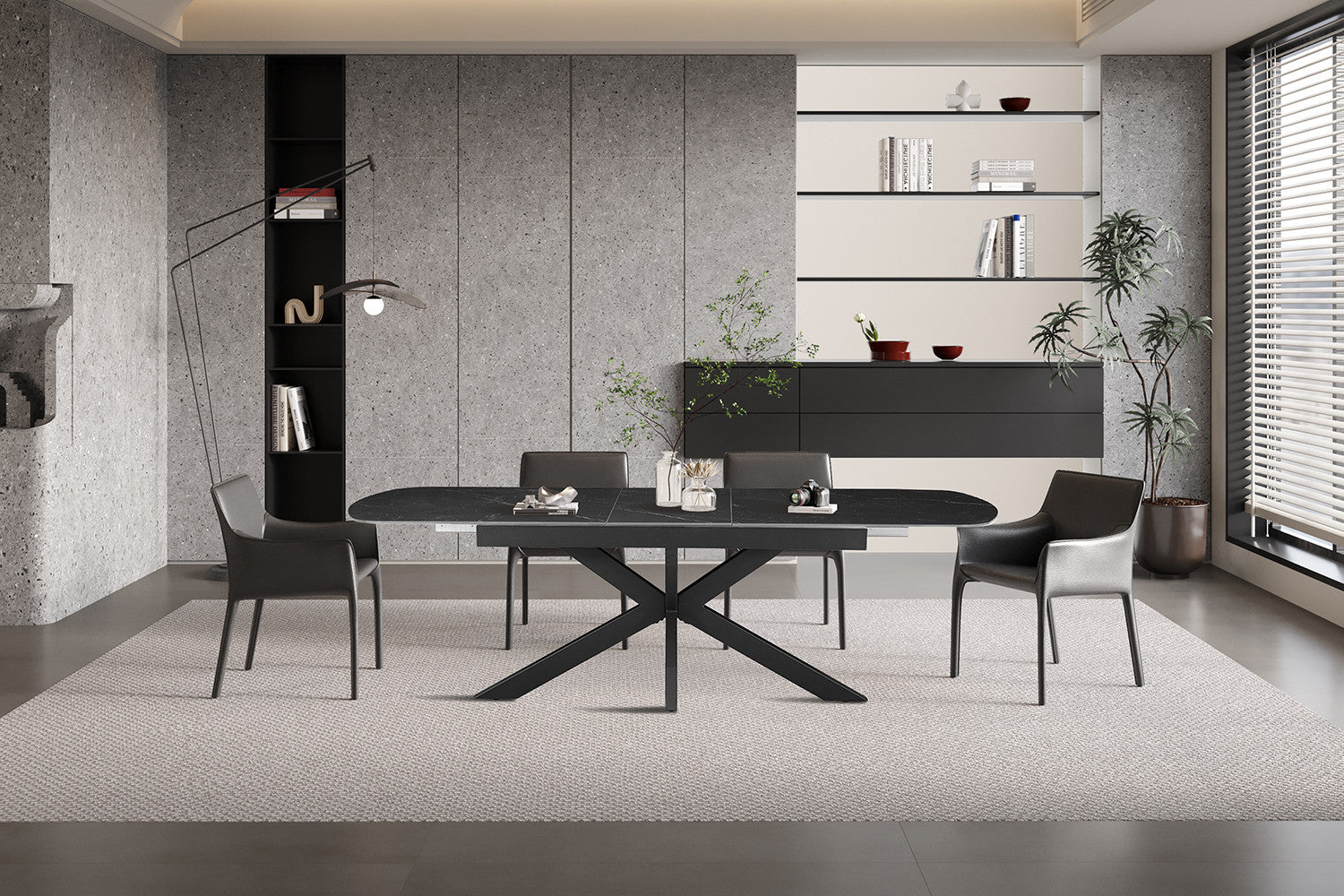 NEW - Uitschuifbare tafel 'Hestia' 180-220 cm Deens Ovaal Steen Zwart