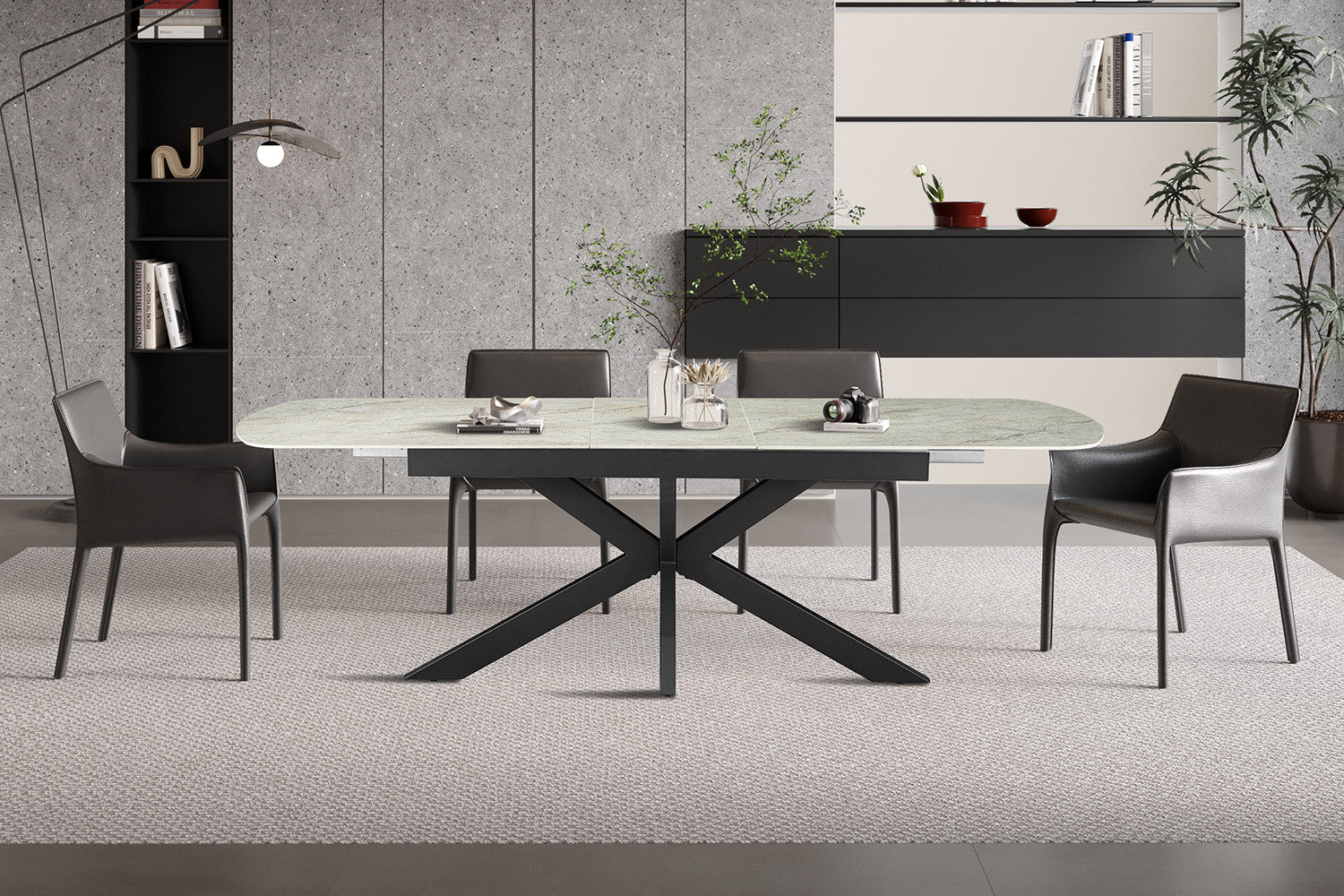 Uitschuifbare tafel 'Hestia' 180-220 cm Deens Ovaal Glanz. Steen Beige