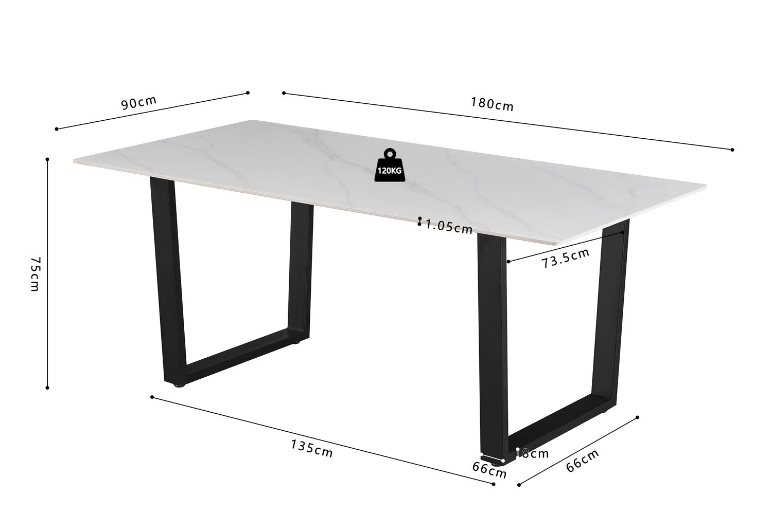 NEW - Tafel 'Poseidon' 180 cm Rechthoekig Glanzend Steen Wit