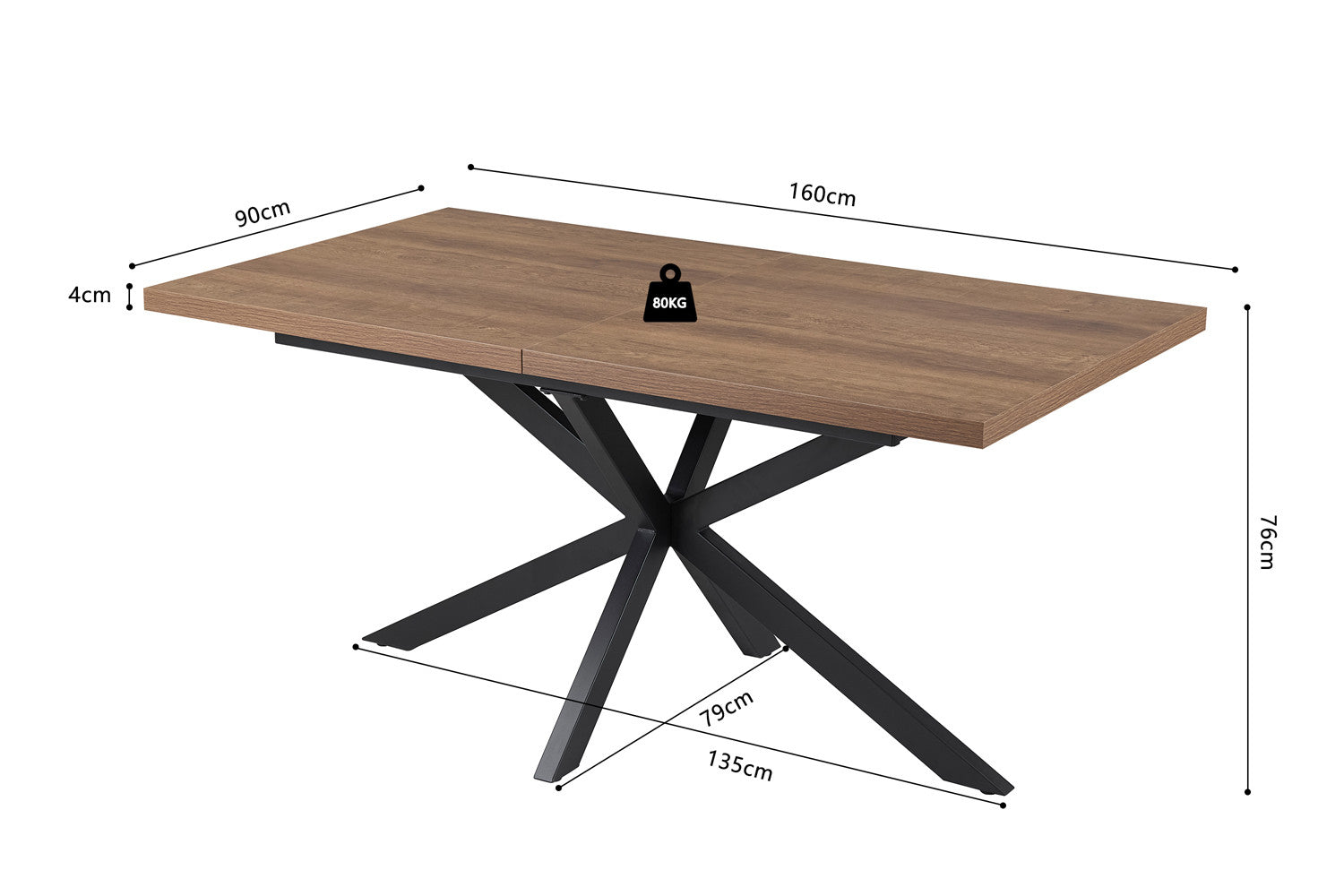Uitschuifbare tafel 'Kos' 160-200 cm Donkerbruin