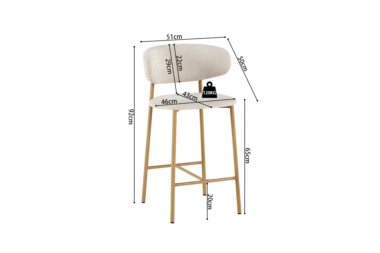 Counterstoel 'Coco' Naturel - Stof Raven 24 Beige
