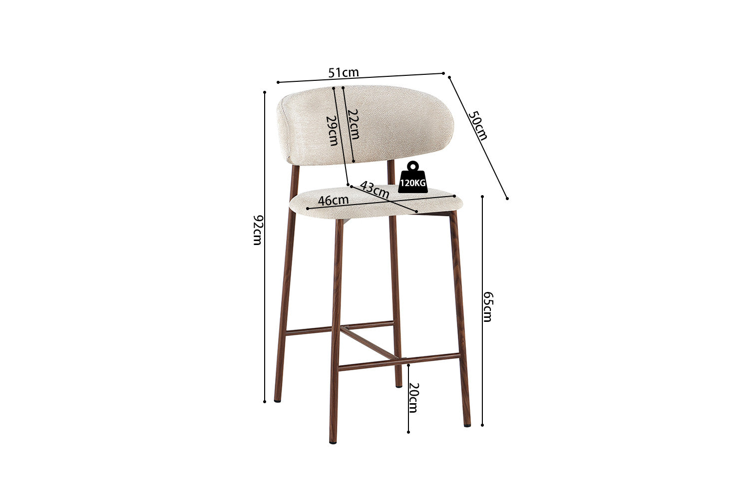 Counterstoel 'Coco' Walnoot - Stof Raven 24 Beige
