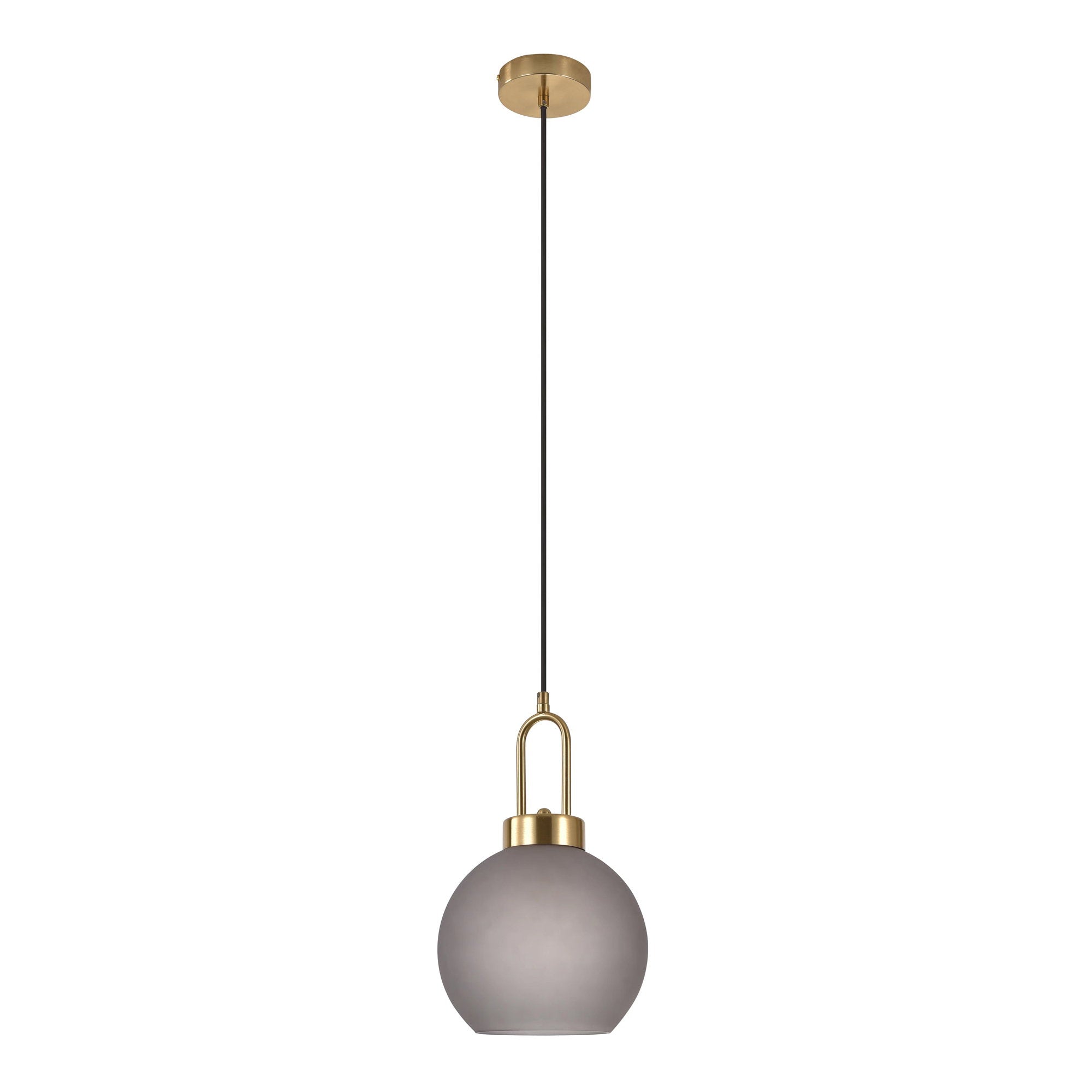 Luton Hanglamp – Bolvormige hanglamp van mat smoky glas met messingkleurige fitting Ø20 cm