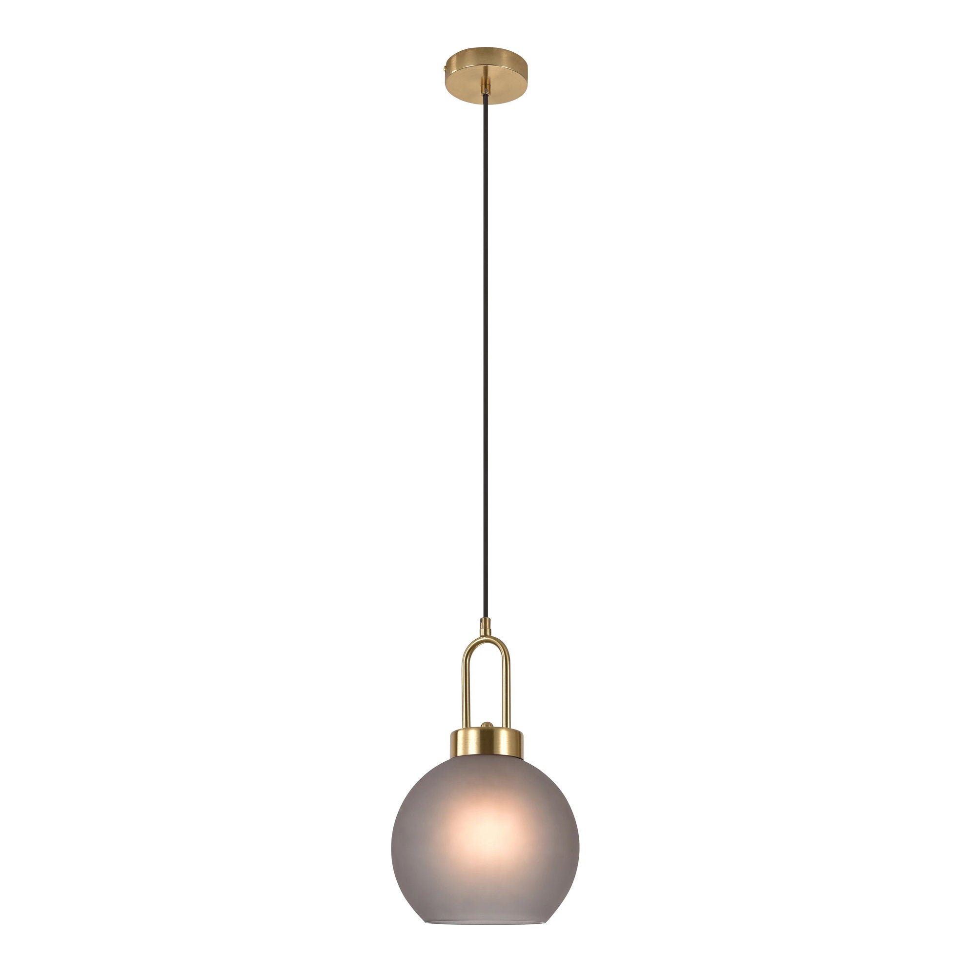 Luton Hanglamp – Bolvormige hanglamp van mat smoky glas met messingkleurige fitting Ø20 cm