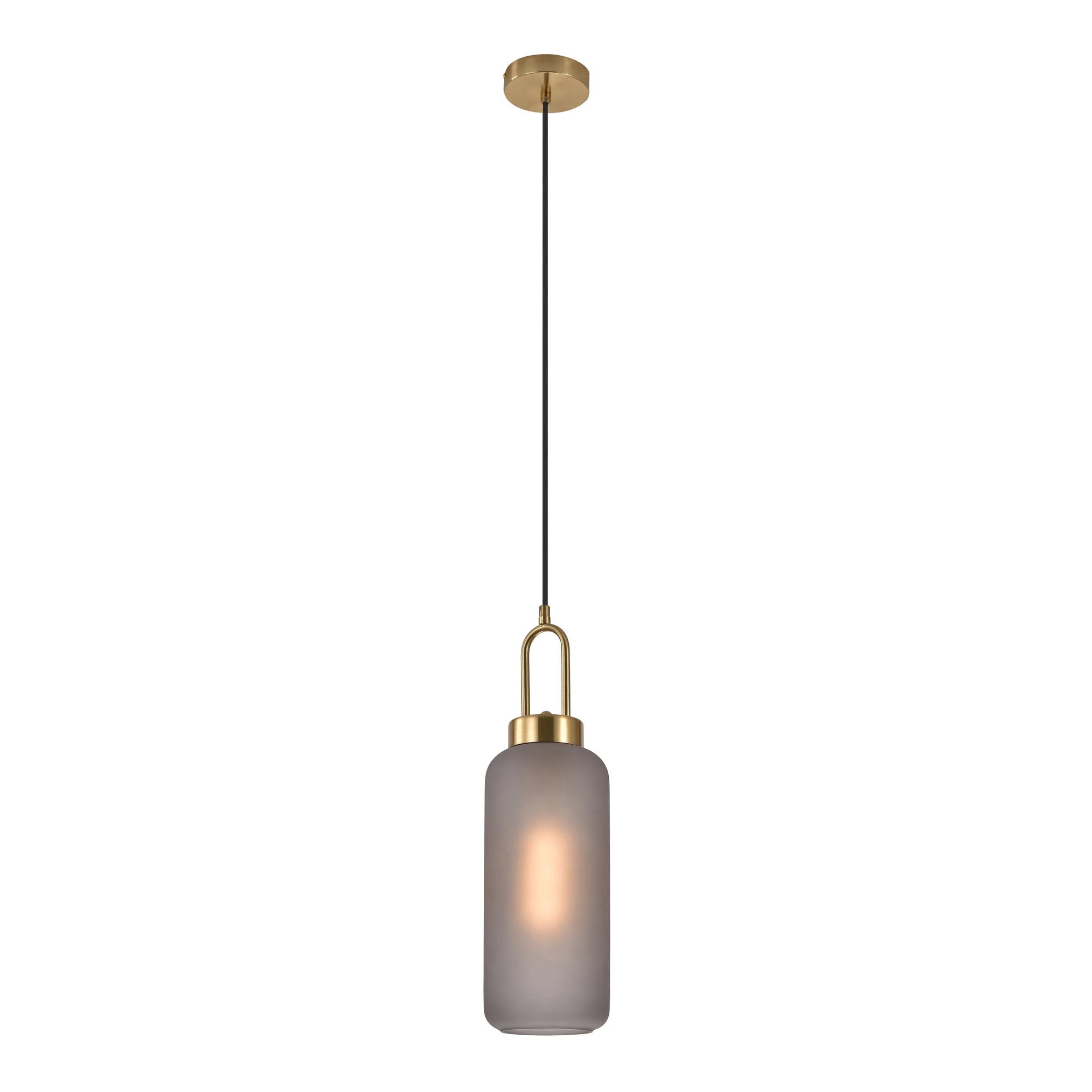 Luton Hanglamp – Cilindervormige hanglamp van mat smoky glas met messingkleurige fitting Ø13 cm