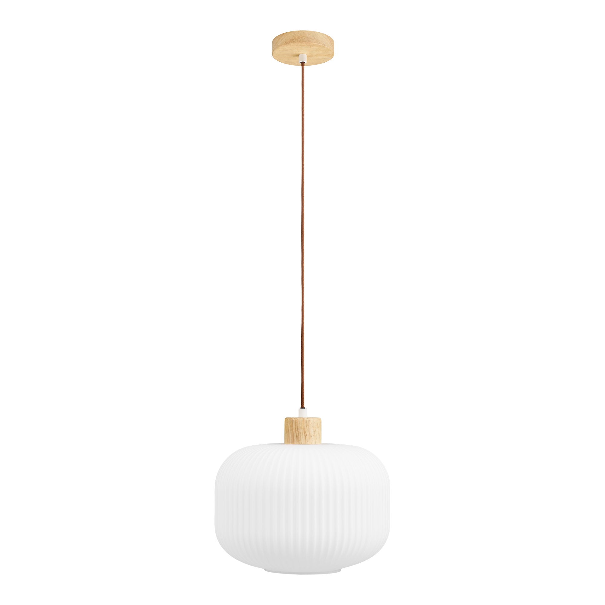 Argalo Hanglamp – Hanglamp van glas en hout in wit Ø30 cm