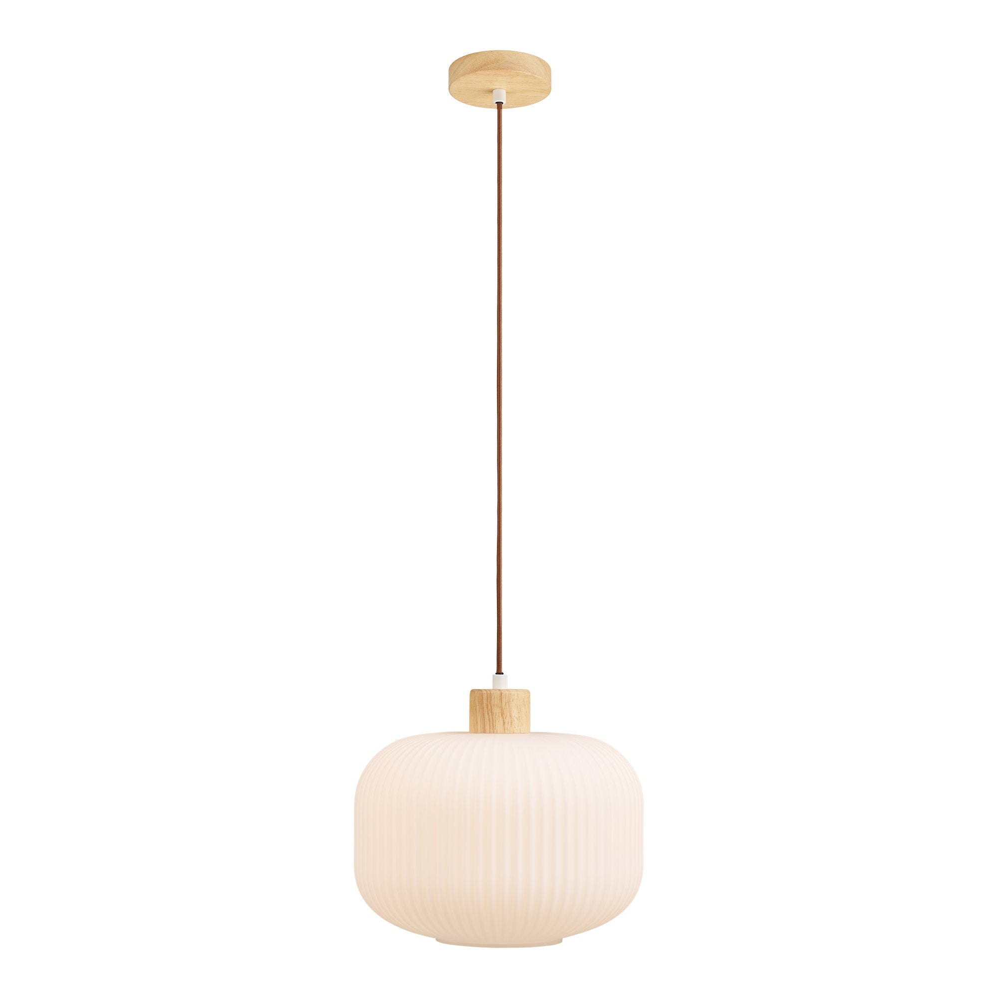 Argalo Hanglamp – Hanglamp van glas en hout in wit Ø30 cm