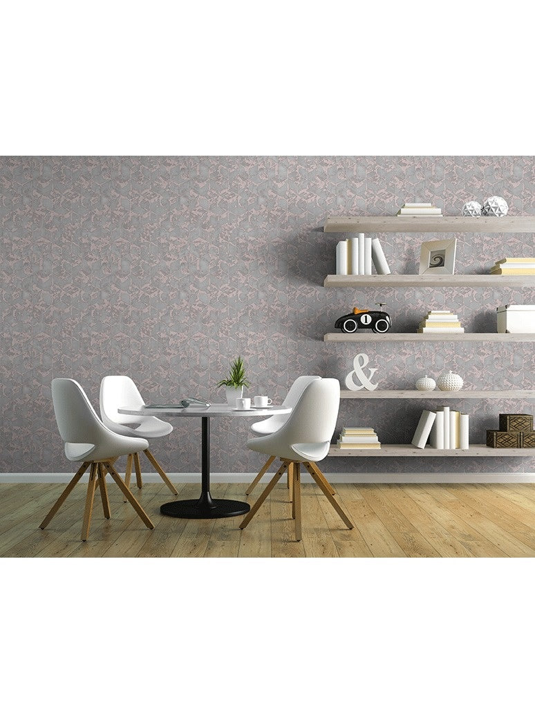 Behang Reflets dessin grijs/roze