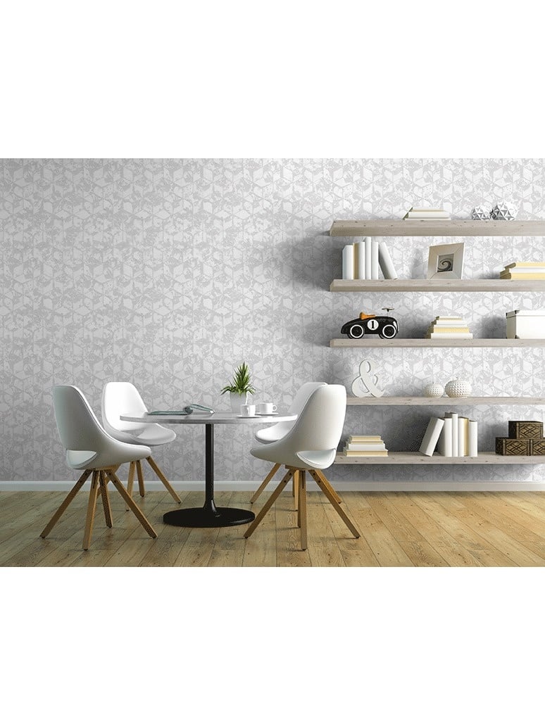 Behang Reflets dessin wit/grijs