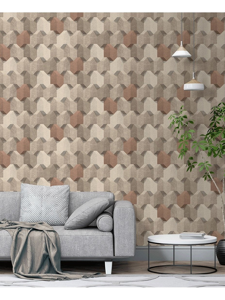 Behang Reflets 3D dessin beige/bruin