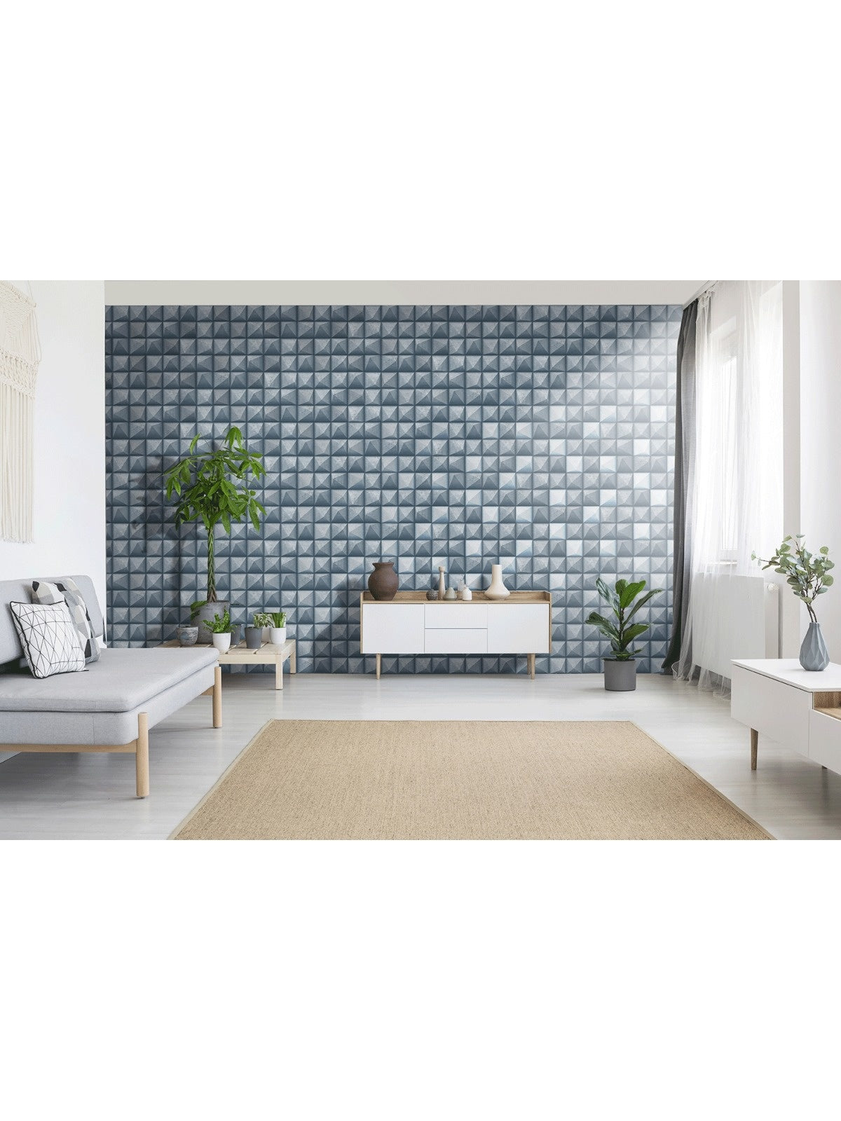 Behang Reflets 3D vierkant blauw/zilver