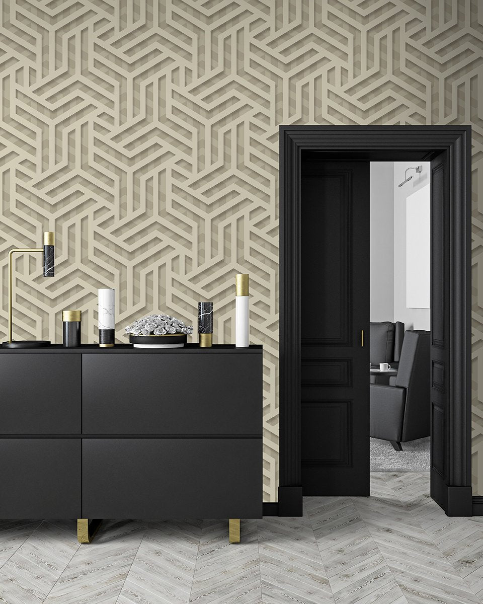 Behang Onyx dessin beige/goud