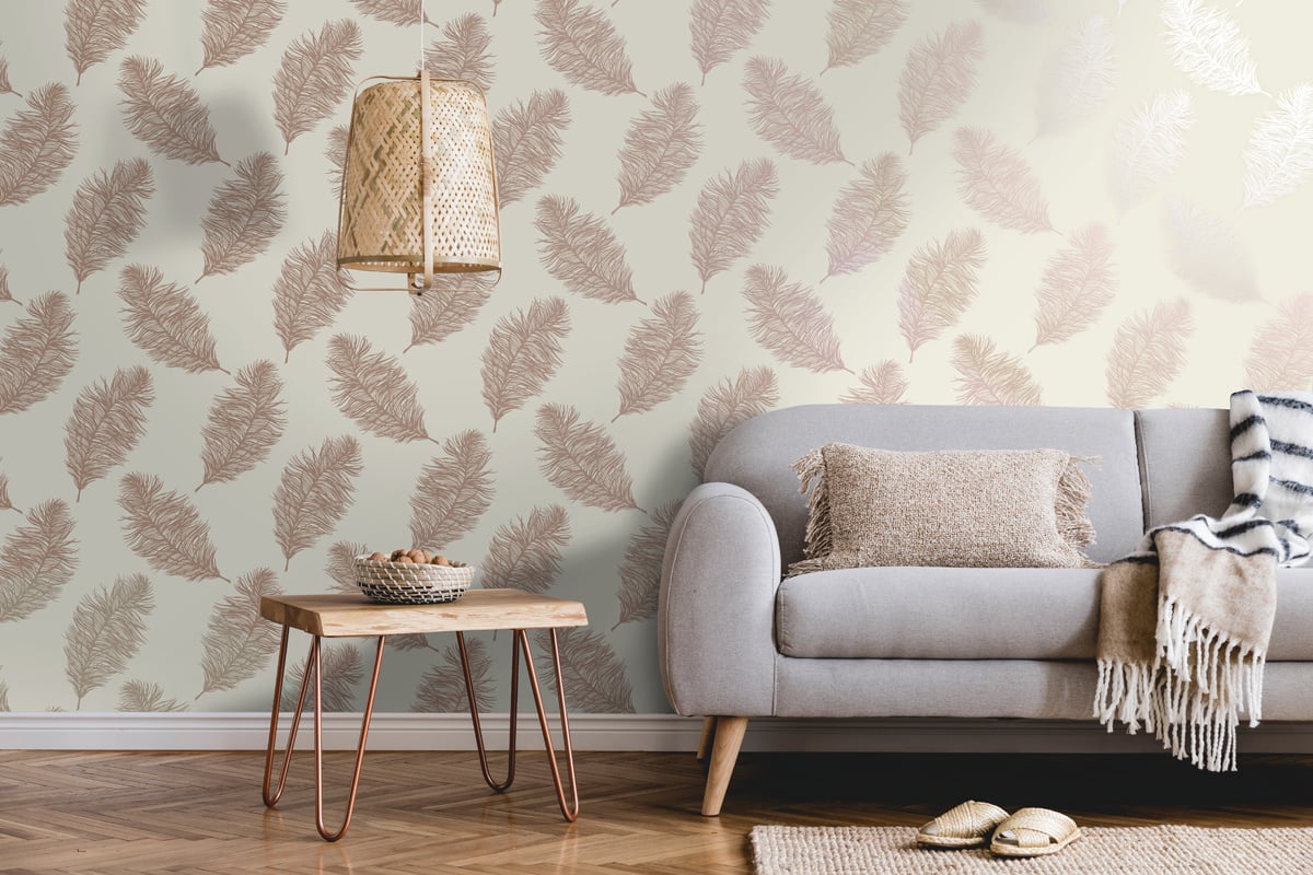 Behang Indulgence Feather cream/rose gold