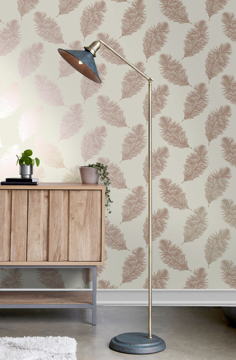Behang Indulgence Feather cream/rose gold