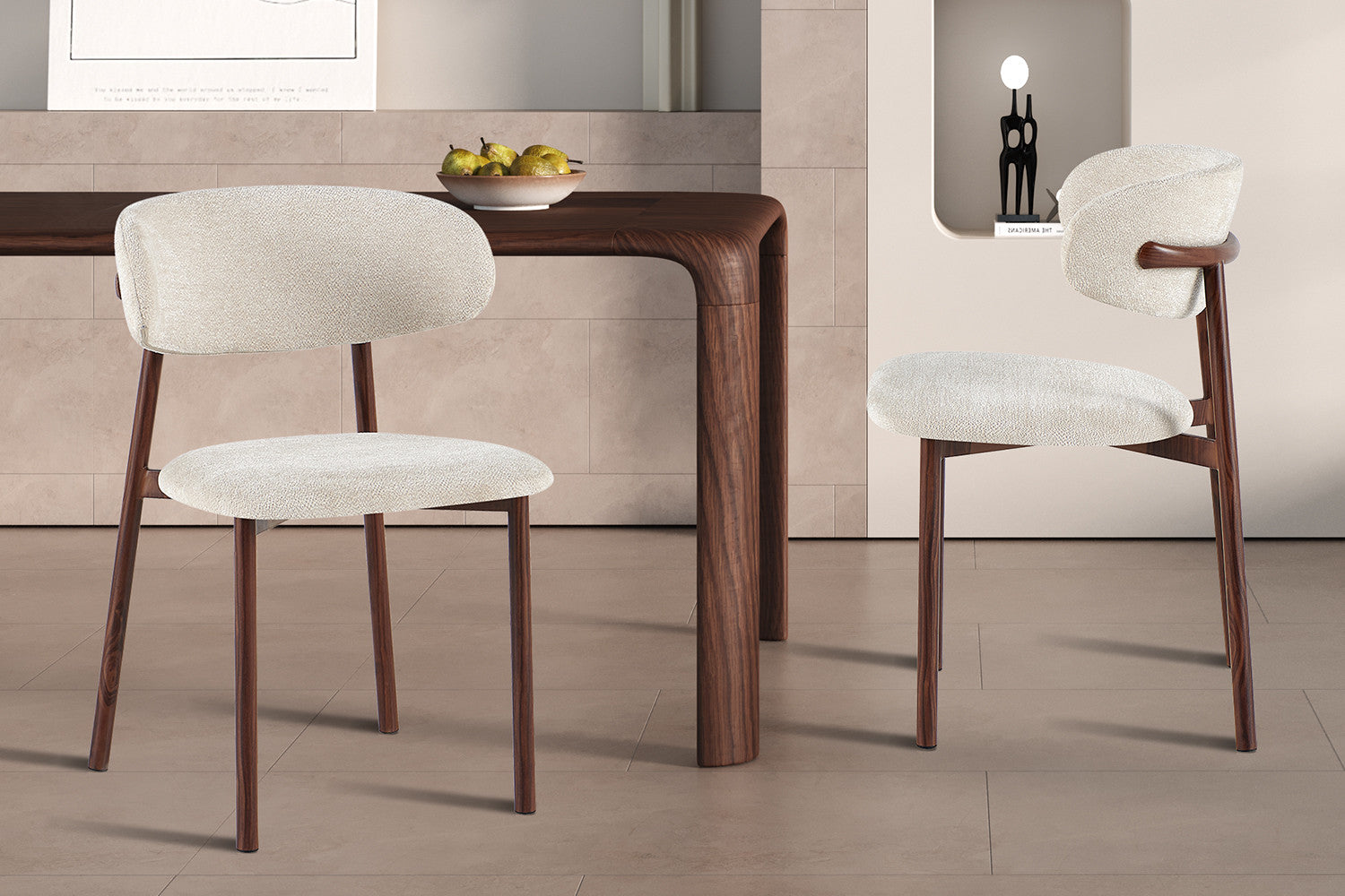 Stoel 'Coco' Walnoot - Stof Fabb Raven 24 Beige