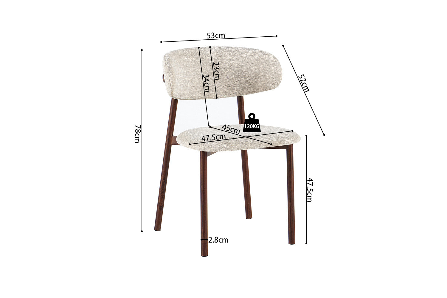Stoel 'Coco' Walnoot - Stof Fabb Raven 24 Beige
