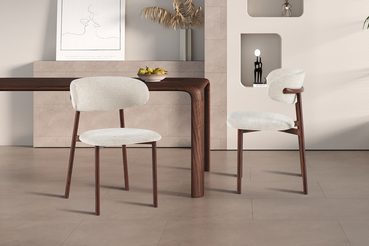 Stoel 'Coco' Walnoot - Stof Fabb Raven 24 Beige