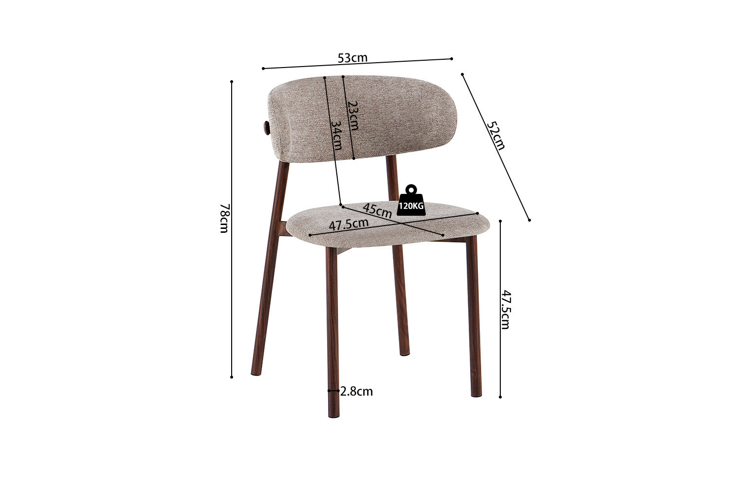 Stoel 'Coco' Walnoot - Stof Fabb Raven 30 Zand