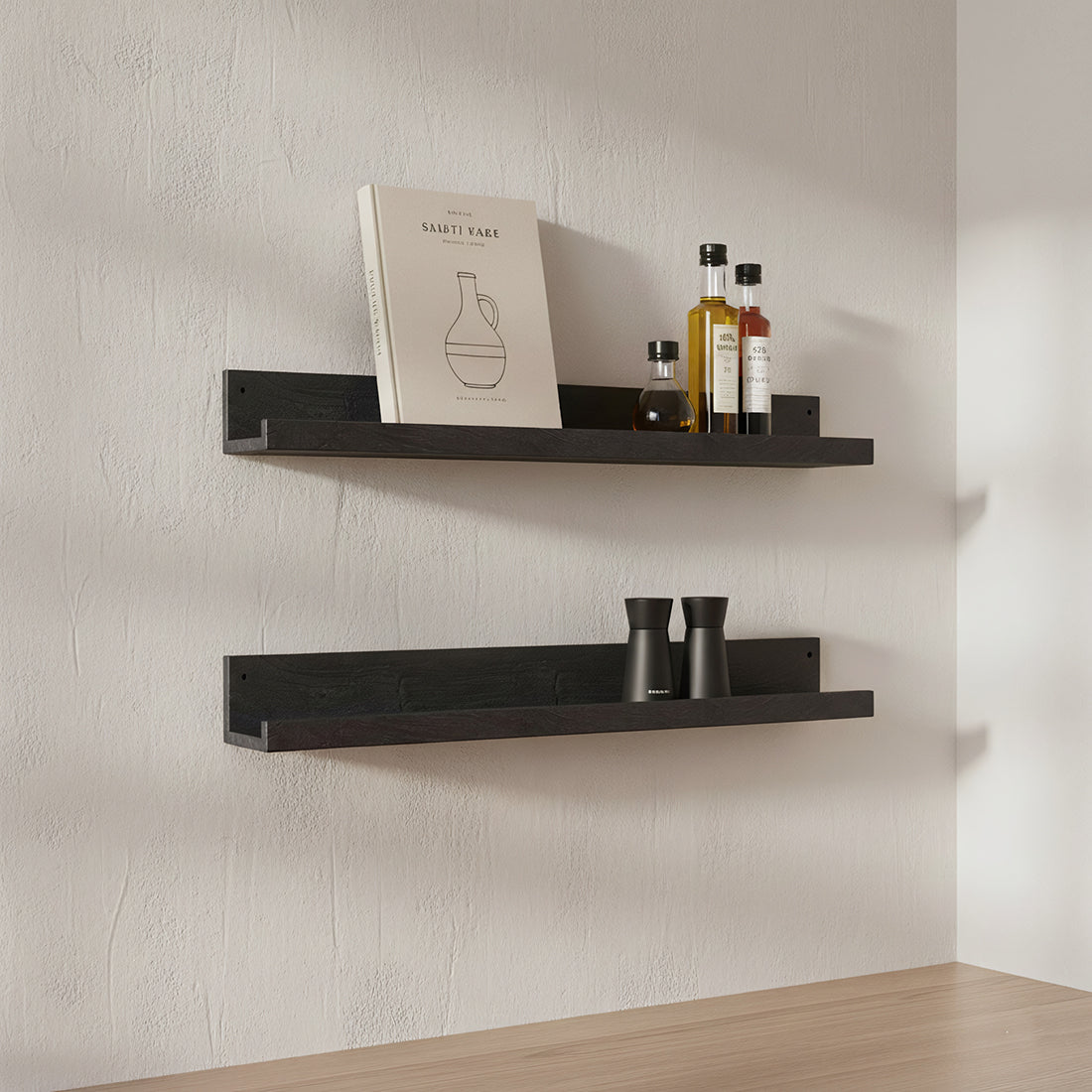 Factory wandplank zwart - FSC-gerecycled hout - 75x8x8 cm