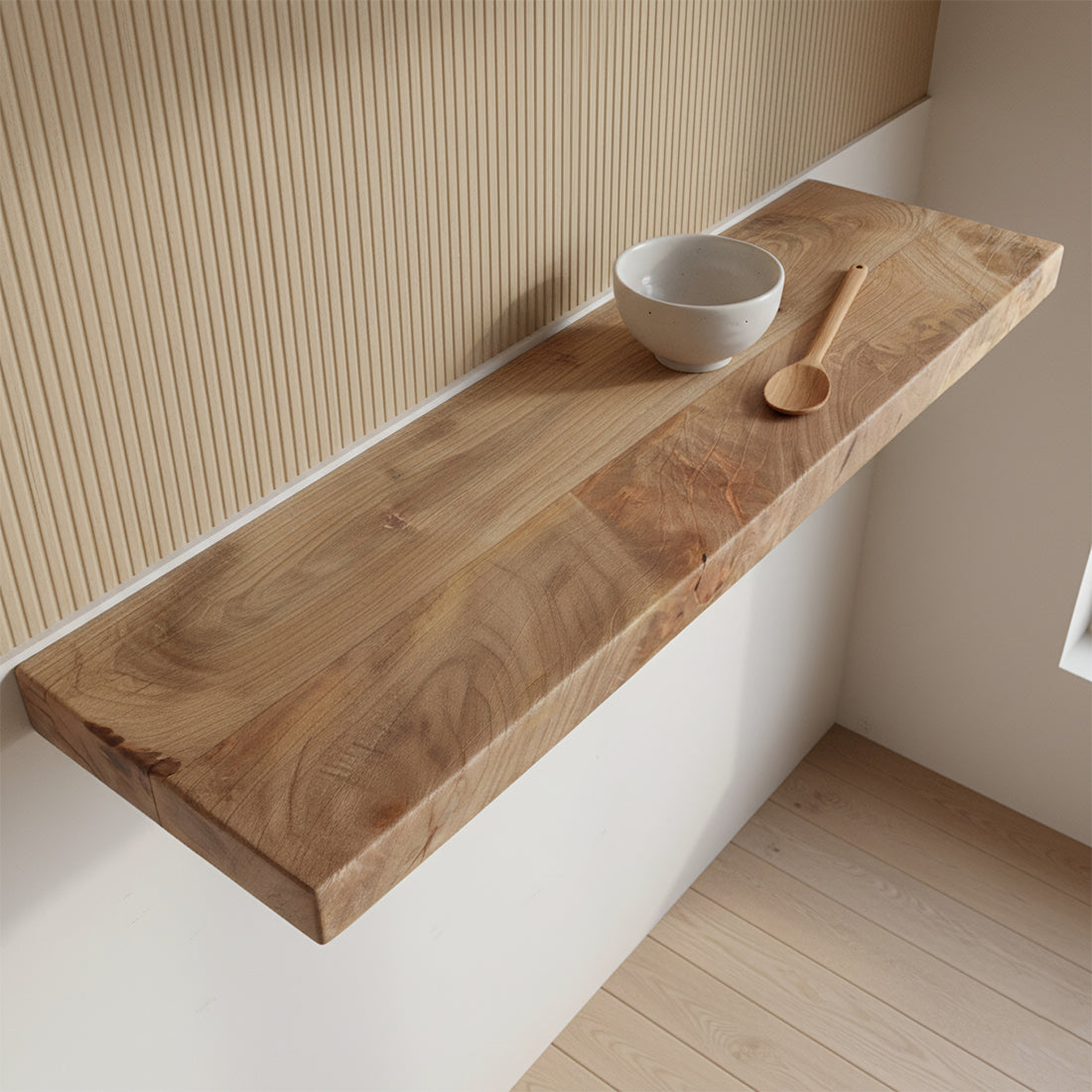 Mangohouten zwevende wandplank - 80x18x3,8 cm