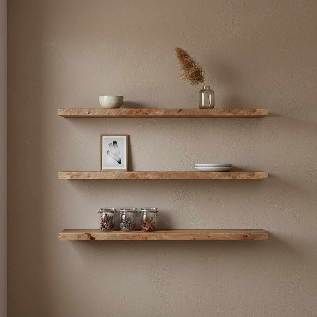 Mangohouten zwevende wandplank - 80x18x3,8 cm