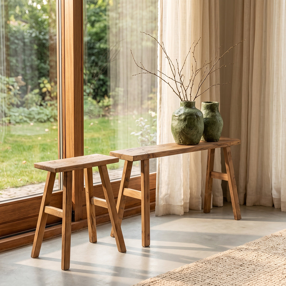 Java carpenter bijzettafel/bankje - Gerecycled hout - 80x17x50 cm