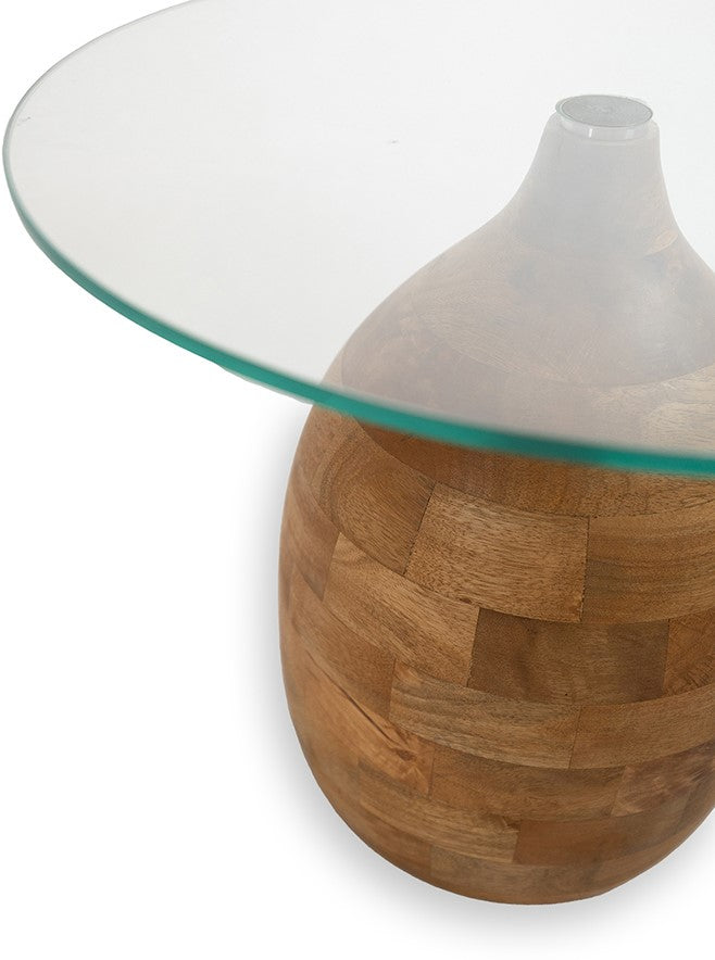 Stella salontafel Ø50, H43, Smooth Natural, Clear glass
